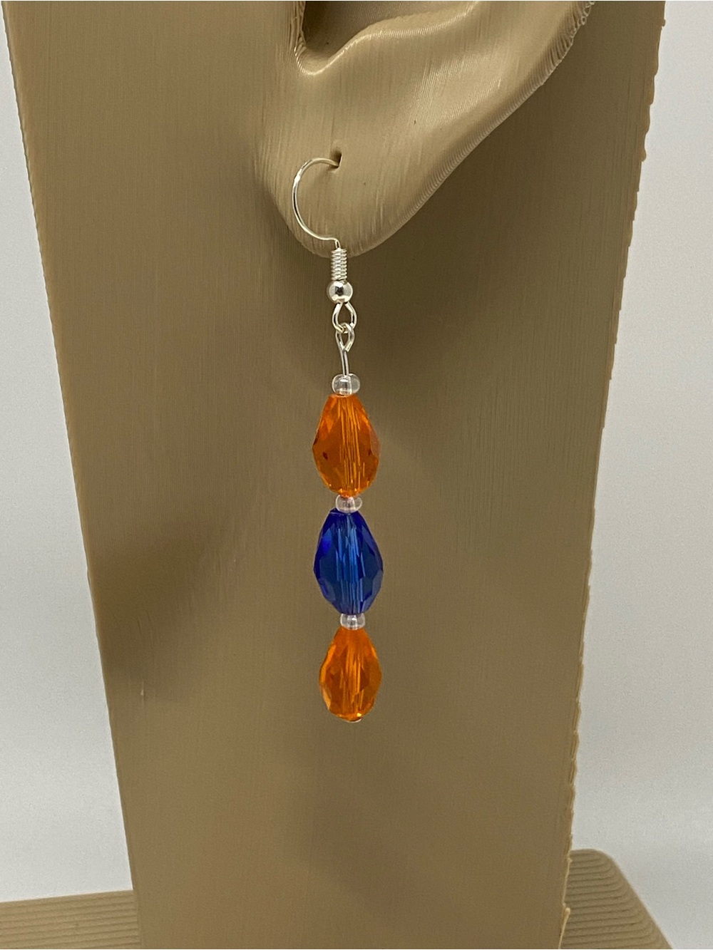 Handmade “Bear Down” Orange and Blue Beaded Dangle Earrings - Chicago Bears